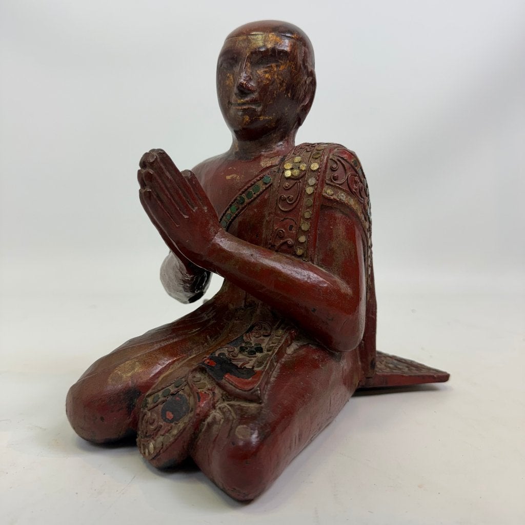 Adorateur de Bouddha laqué avec incrustation de verre, Bois, Enlèvement ou Envoi, Asie, Religion