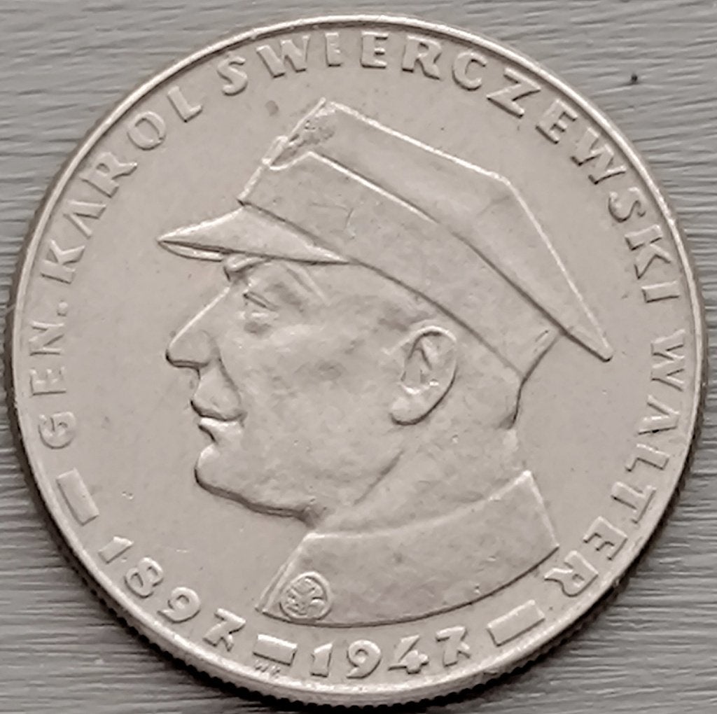 munt Polen 10 zlotych 1967 : 20ste verj. dood  Świerczewski, Postzegels en Munten, Ophalen of Verzenden, Polen