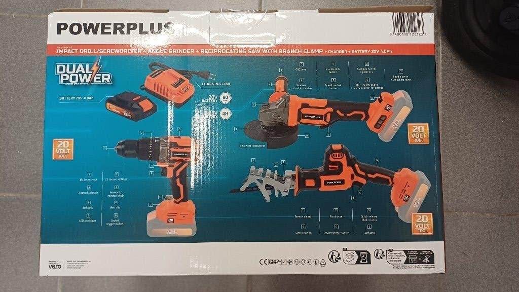 Ensemble d'outils PowerPlus, 3 pièces, 20 V, chargeur et bat, Neuf, Moins de 600 watts, Enlèvement ou Envoi, 30 à 70 mm