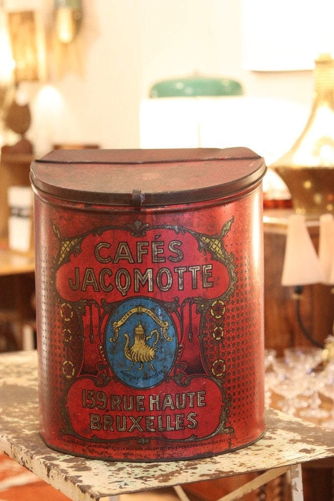 Boîte à café Jacqmotte en tôle, début XXe siècle, Antiquités & Art, Enlèvement