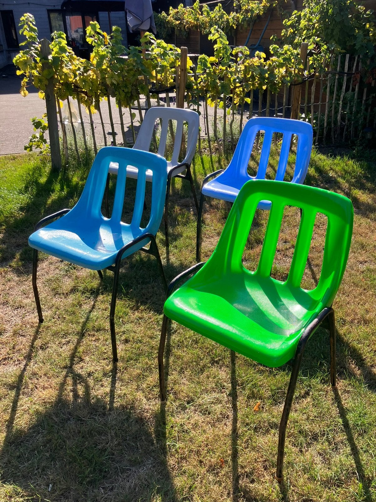Vintage terrasstoelen, Enlèvement, Utilisé, Synthétique, Empilable