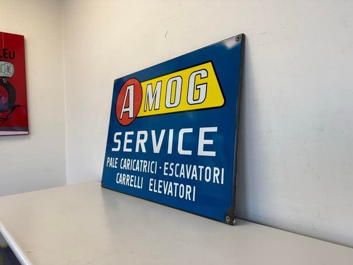 Vintage AMOG SERVICE Emaille Reclamebord - Italiaans, Antiek en Kunst