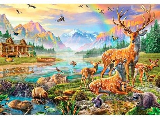 Puzzle 3.000 pièces "Famille de cerfs" (122 x 85 cm), Enlèvement ou Envoi, Plus de 1 500 pièces, Comme neuf, Puzzle