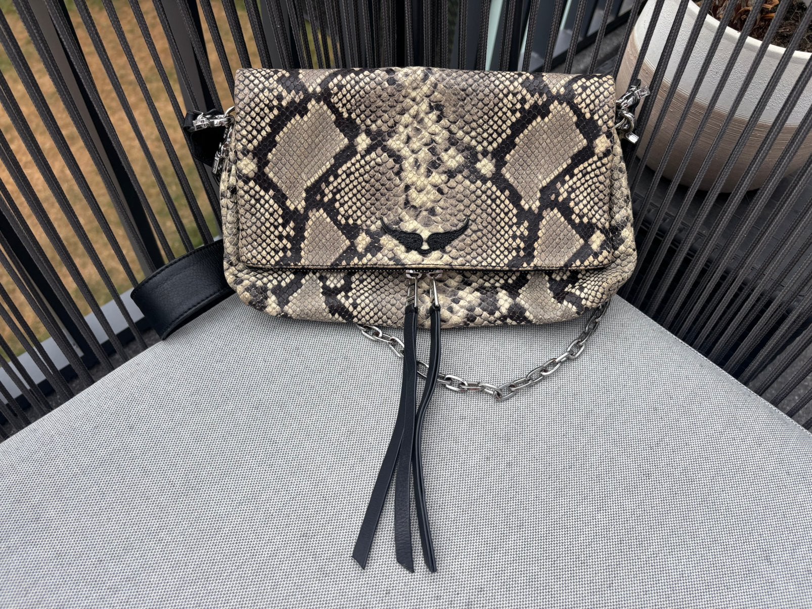 Zadig & Voltaire Rocky Python, Ophalen, Gebruikt, Grijs, Handtas