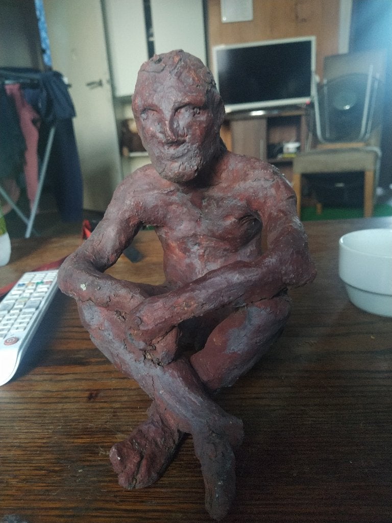 Vintage brutalistisch terracotta beeld - gesigneerd Ingrid, Antiek en Kunst, Kunst | Beelden en Houtsnijwerken, Overige typen
