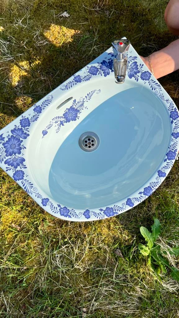 Royal Sphinx Delft blauw lavabo + toilet vintage/antiek, Ophalen, Gebruikt