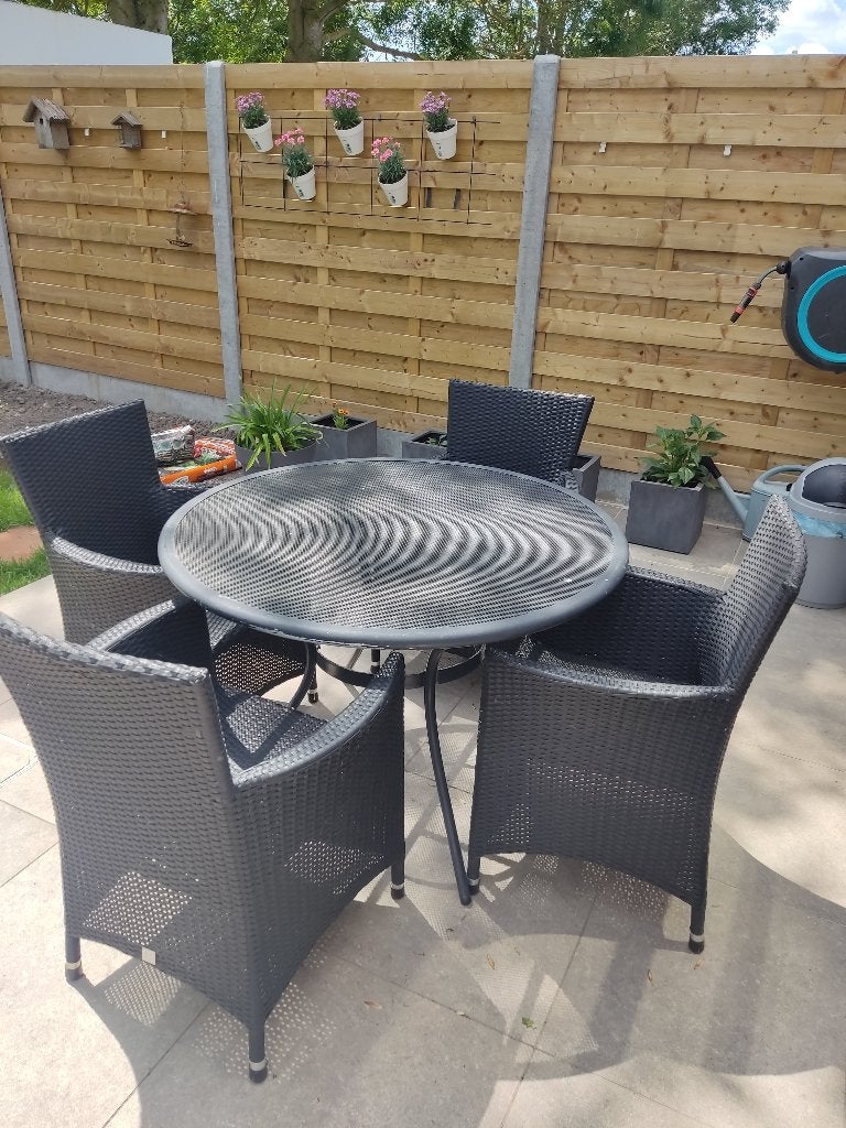 terrastafel + 6 stoelen, Ophalen, Gebruikt, 6 zitplaatsen, Aluminium