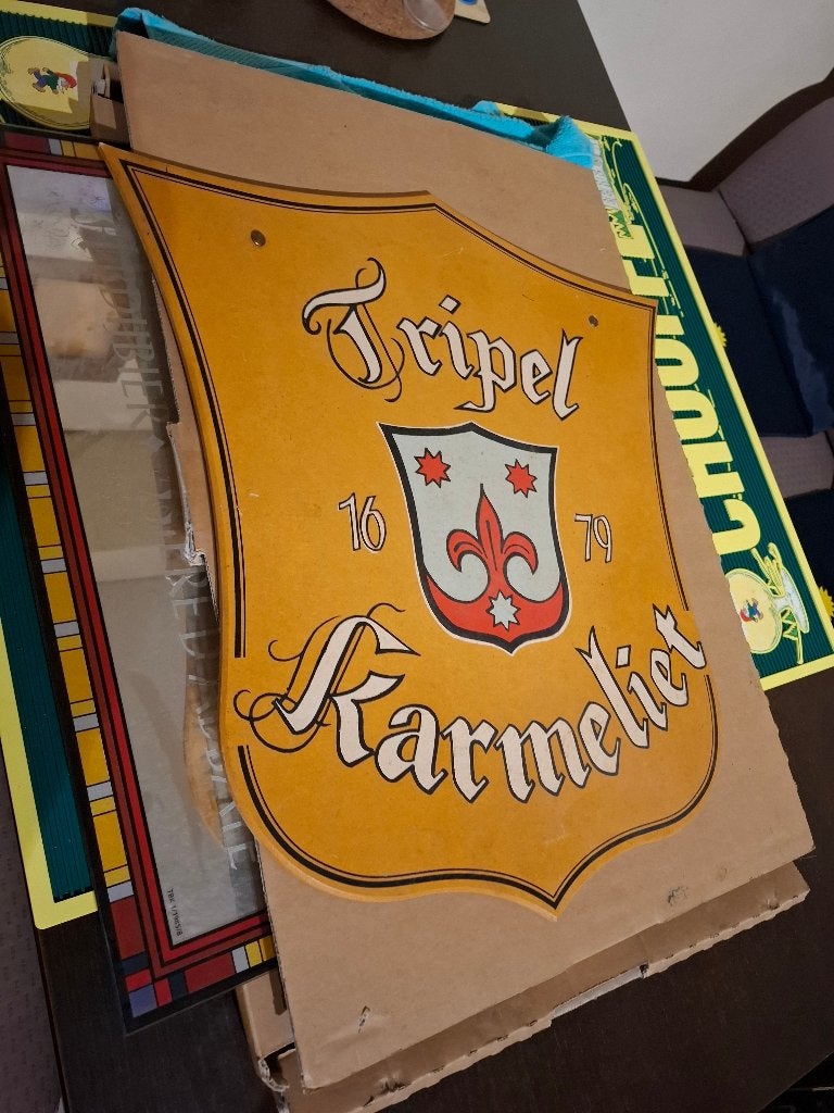 Reclame bord tripel karmeliet Oud versie, Verzamelen, Ophalen of Verzenden, Zo goed als nieuw, Reclamebord, Plaat of Schild