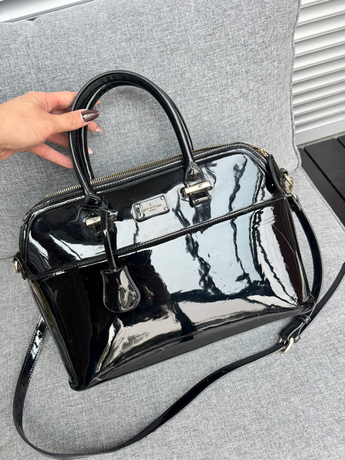 Sac Paul’s Boutique London noir verni avec bandoulière, Enlèvement ou Envoi, Utilisé, Noir