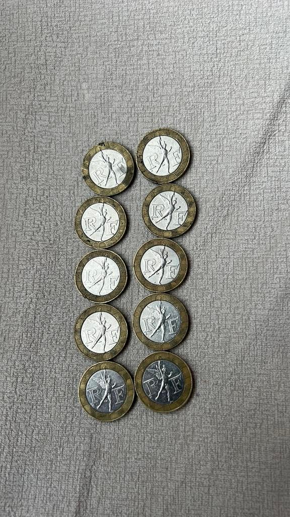 10 munten van 10 Franse frank 1988 tot 1992, Ophalen of Verzenden, Frankrijk, Losse munt