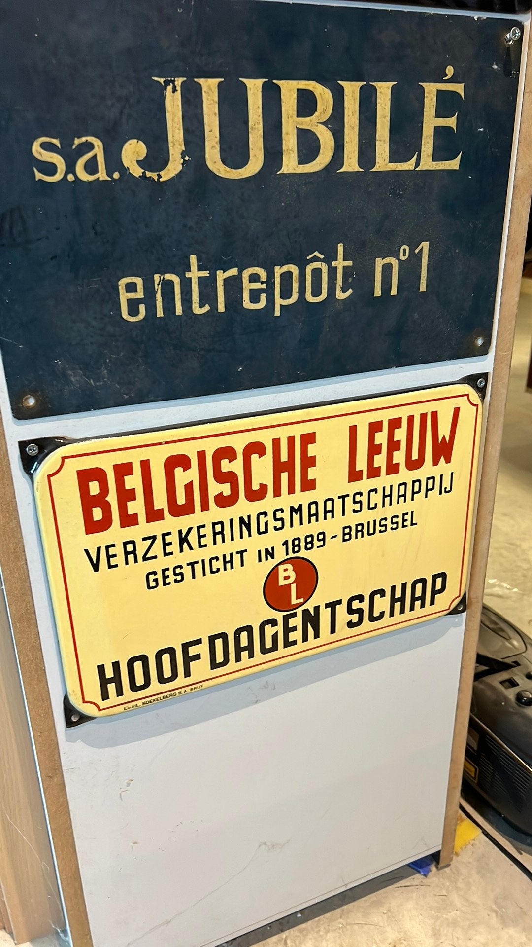 Emaillebord Belgische Leeuw emaillerie Koekelberg, Ophalen of Verzenden, Zo goed als nieuw, Reclamebord