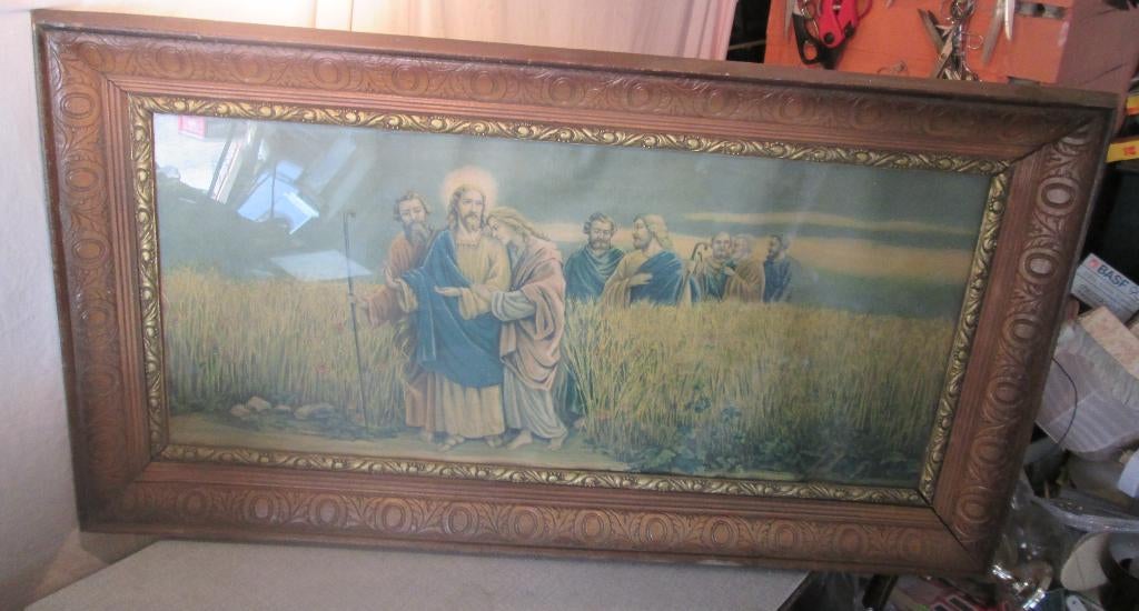 Mooie Oude Prent - Christus en de Apostelen - 93x51, Antiek en Kunst, Antiek | Religieuze voorwerpen, Ophalen of Verzenden
