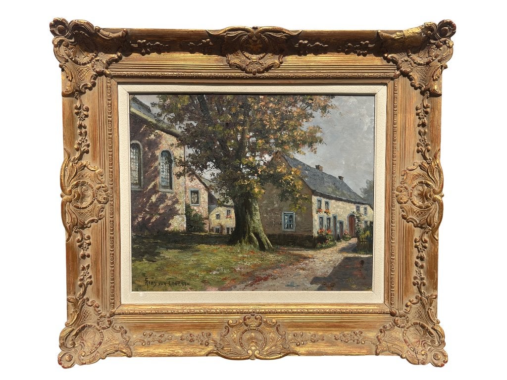 Peinture Frans van Genezen (1887-1945) - vue de village, Antiquités & Art, Peinture à l'huile, Paysage, Enlèvement, Encadré