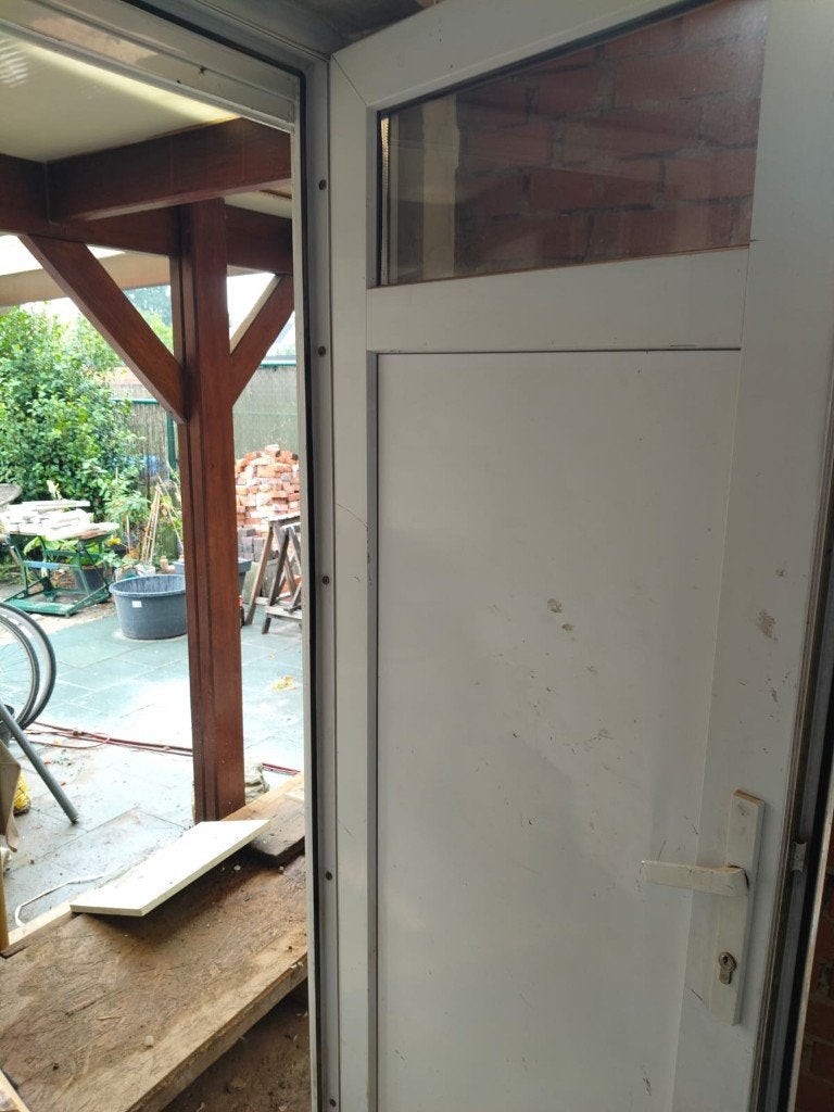 PVC buitendeur (wit) inclusief vliegenraam, Ophalen, Kunststof, Gebruikt, Minder dan 80 cm