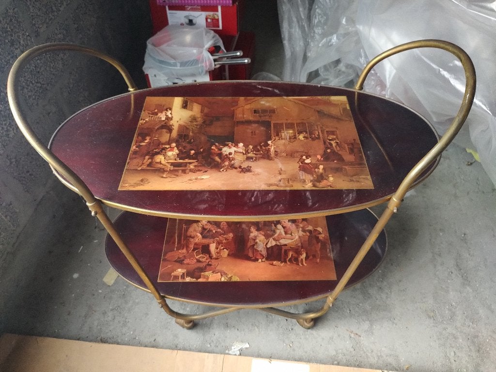 Vintage serveerwagen – gouden onderstel – Breughel-taferelen, Antiek en Kunst, Ophalen