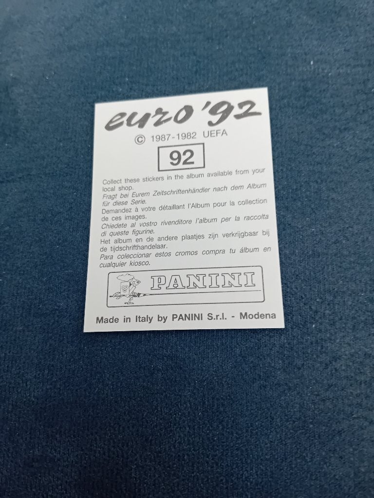 panini sticker EURO 92 nr 92, Ophalen of Verzenden, Nieuw, Sticker