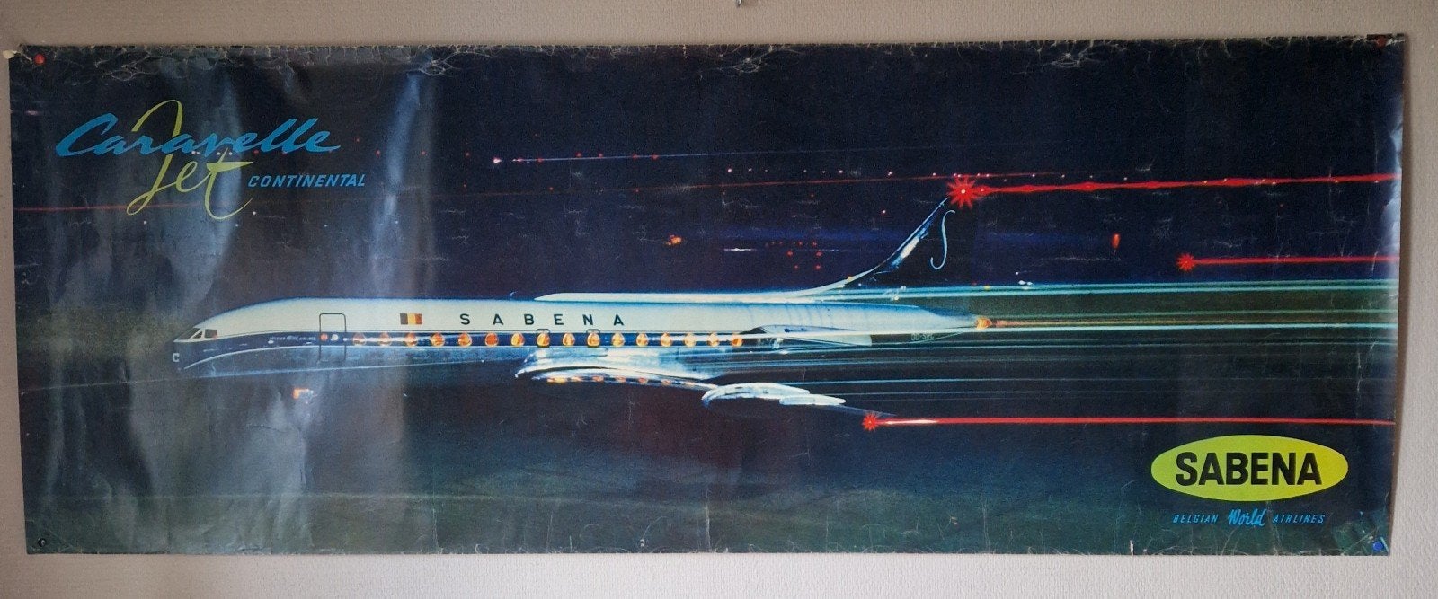 Affiche Originale SABENA Caravelle Jet Continental 1961, Verzamelen, Ophalen of Verzenden