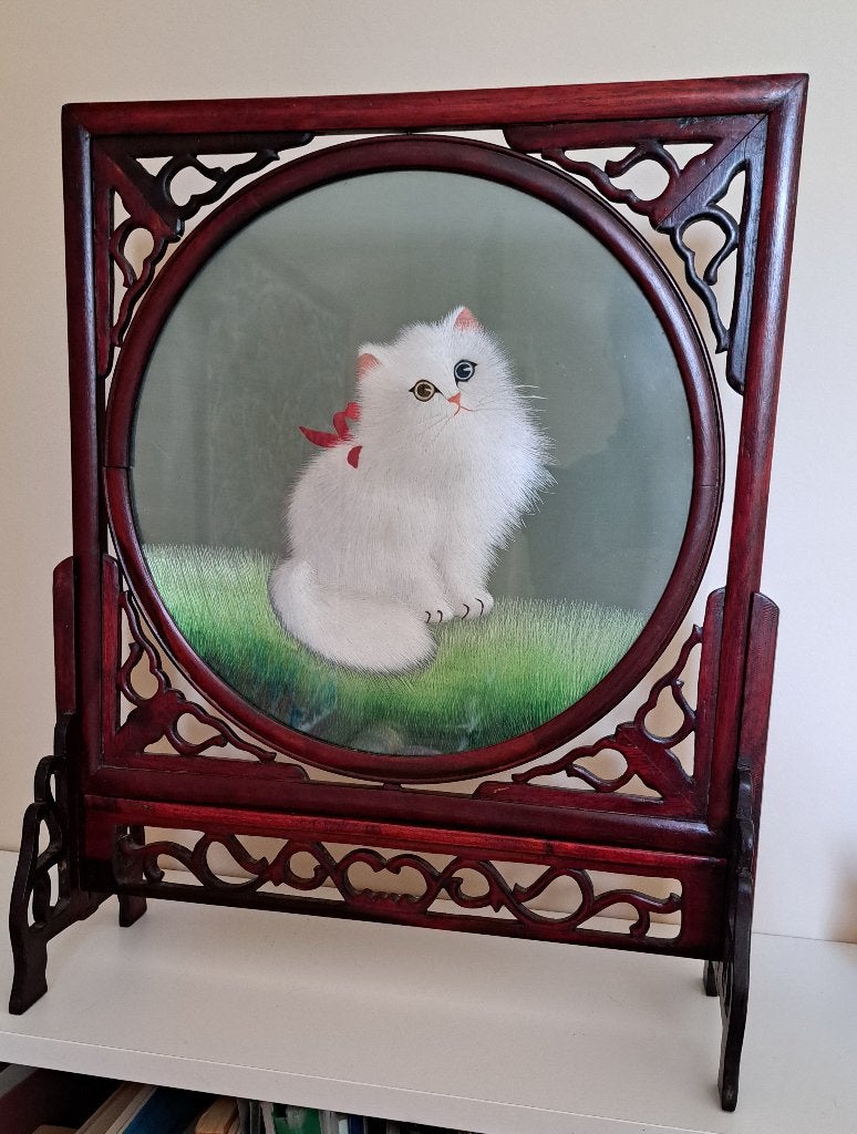 grande broderie de soie artisanale chinoise 60x50, Fait main, Chine, Blanc, Enlèvement