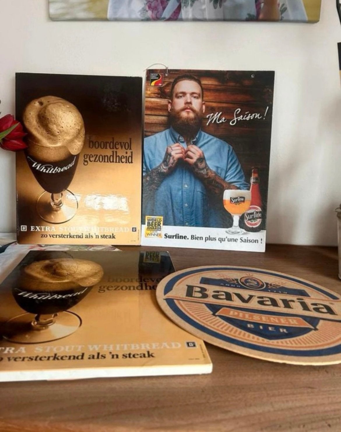 Vintage bier reclameborden – Whitbread, Surfine, Bavaria, Ophalen of Verzenden, Zo goed als nieuw