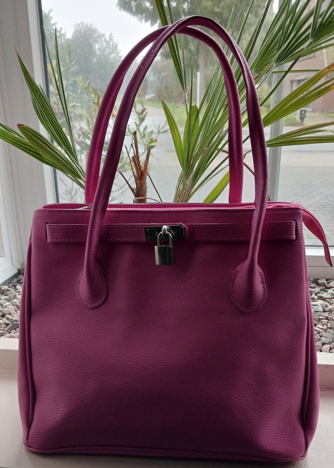 Prachtige Fuchsia Roze Leren Handtas (Made in Italy), Handtassen en Accessoires, Ophalen of Verzenden, Roze, Handtas