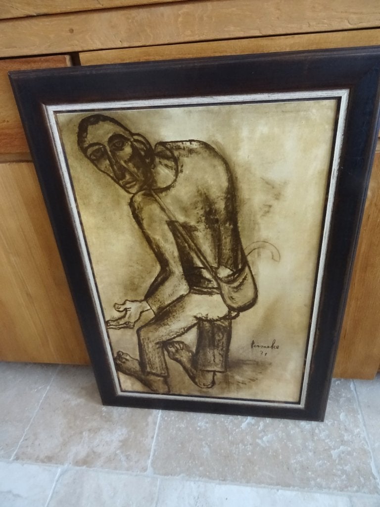 Constant Permeke. Le Mendiant. Impression d'art encadrée, Antiquités & Art, Portrait ou Personnes, Enlèvement ou Envoi, Expressionniste