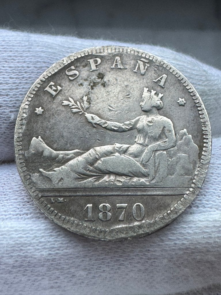 Espagne - 2 pesetas 1870 (prix de l'argent), Enlèvement ou Envoi, Autres pays, Monnaie en vrac, Argent
