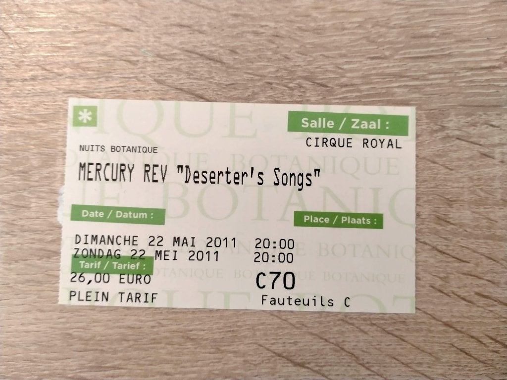 Ticket de concert Mercury Rev Deserter's Songs Brussels 2011, Collections, Enlèvement, Utilisé, Autres types