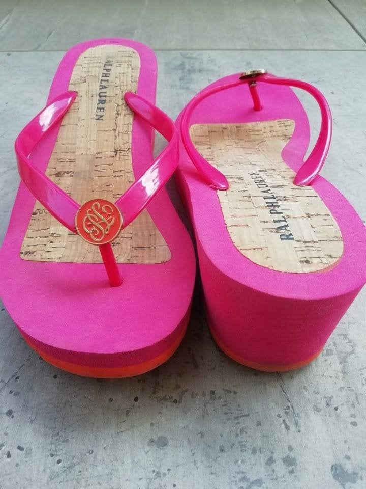 Tong Ralph Lauren, Autre, Rose, Porté, Sandales et Mûles