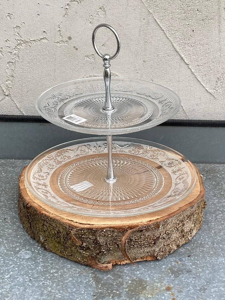 GLAZEN ETAGERE 2 LAGEN 25 EN 20 CM MET HANDVAT NIEUW, Ophalen of Verzenden, Nieuw