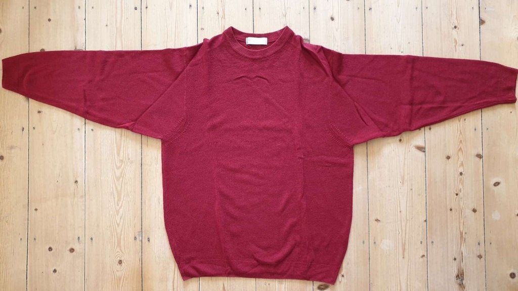 Vintage jaren 80 trui heren, roestbruin, Medium, wol, gaatje, Ophalen