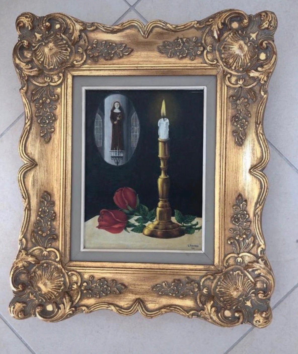 "De Verborgen Non" schilderij op paneel 1964 L.Rahier, Huis en Inrichting, Woonaccessoires | Schilderijen, Tekeningen en Foto's