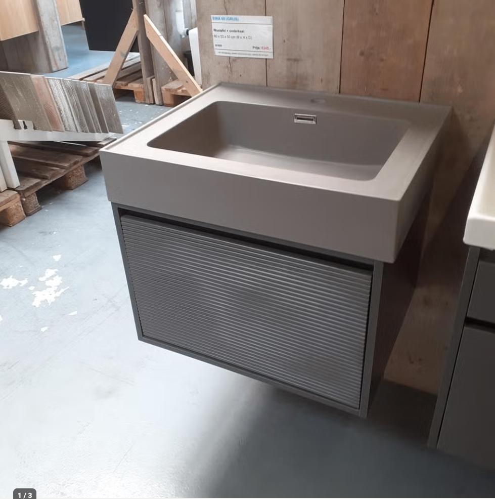 LAATSTE STUKS, Compact Badmeubel, 60cm, Grijs, Wasbak, Eira, Huis en Inrichting, Woonaccessoires | Overige, Ophalen of Verzenden