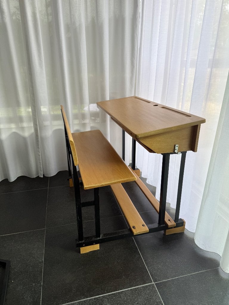 Schoolbankje, Huis en Inrichting, Ophalen, 110 cm, Hout, Schoolbureau