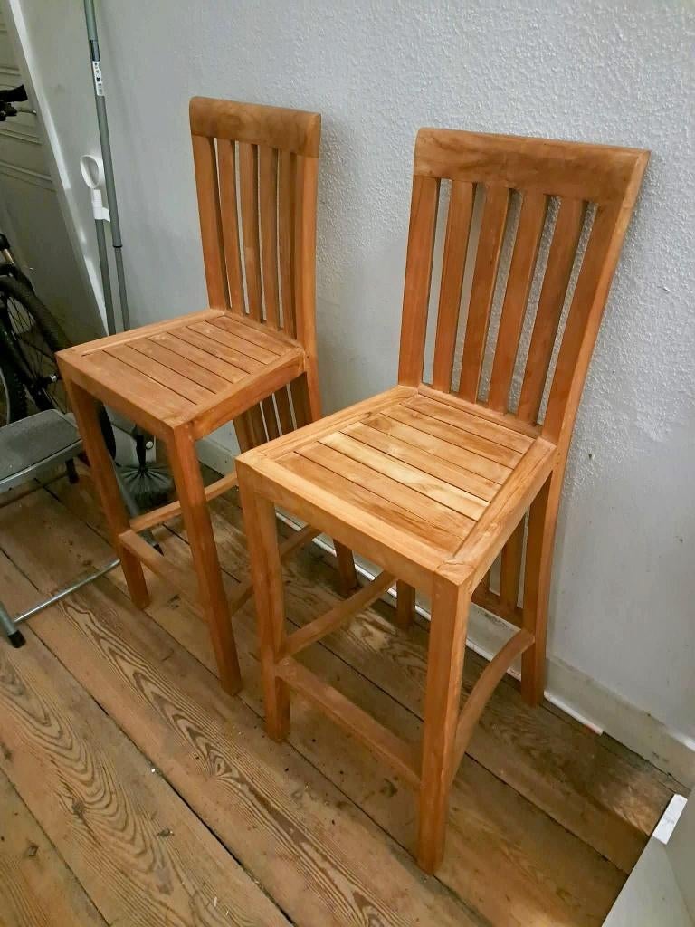 Paire tabourets hauts teck, Enlèvement, Utilisé, Bois, Avec repose-pieds