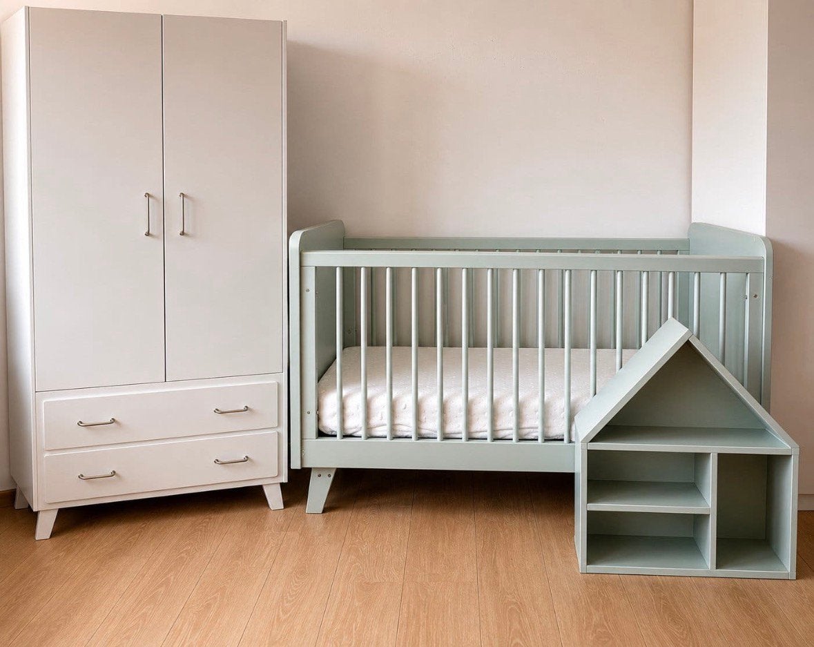 Complete Scandi babykamer – ledikant + kast + matras, Ophalen, Gebruikt