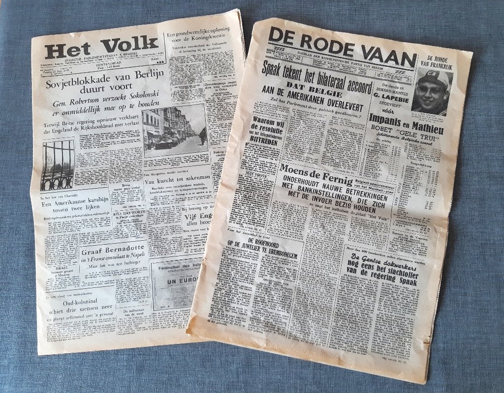Oude Belgische kranten Het volk en De Rode Vaan uit 1948, Enlèvement ou Envoi, 1940 à 1960, Journal