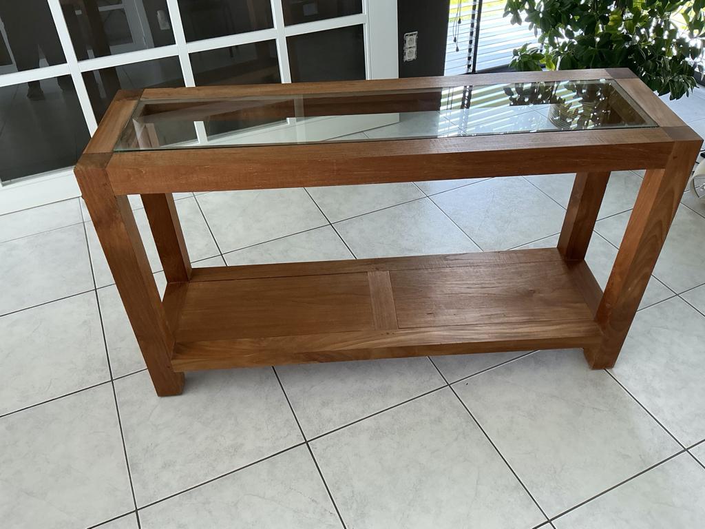 Rechthoekige bijzettafel in teak, Huis en Inrichting, Tafels | Bijzettafels, Ophalen, Zo goed als nieuw, 75 cm of meer, 60 cm of meer