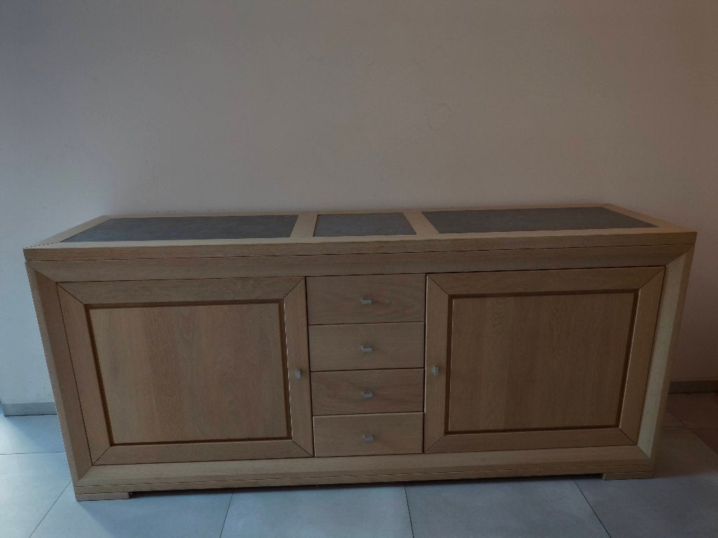 Massief eiken dressoir 202 cm met natuurstenen blad, Huis en Inrichting, Ophalen, Gebruikt, Eik, Eikenhout