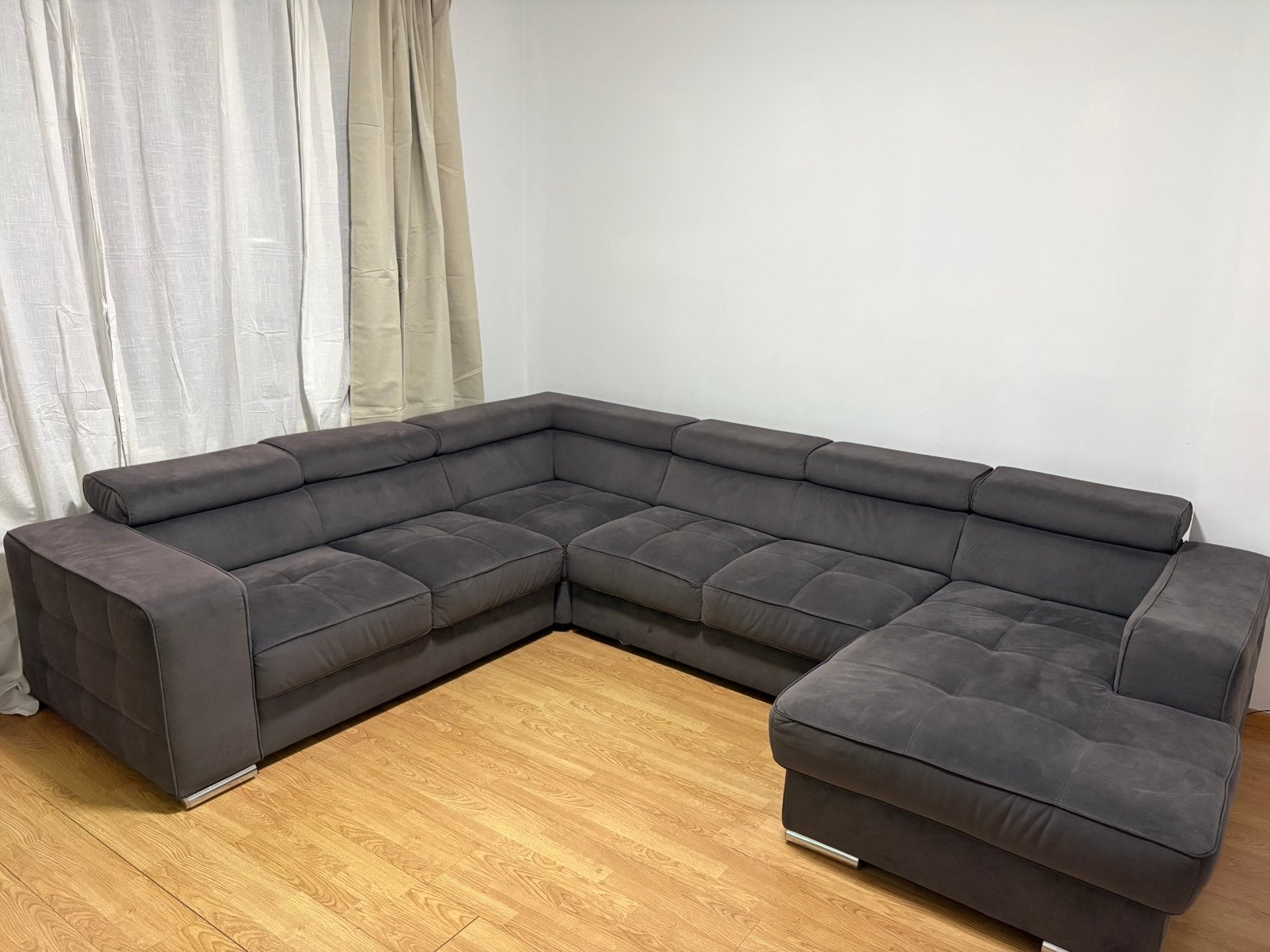 Canapé panoramique en U gris anthracite – 6/7 places, Enlèvement, Utilisé, Tissus