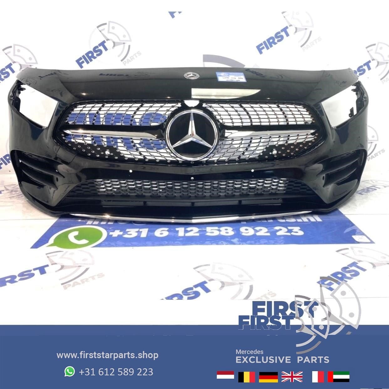 W177 AMG A35 VOORBUMPER A KLASSE 2021 35 ZWART COMPLEET MET, Gebruikt, -, Voor, Ophalen of Verzenden