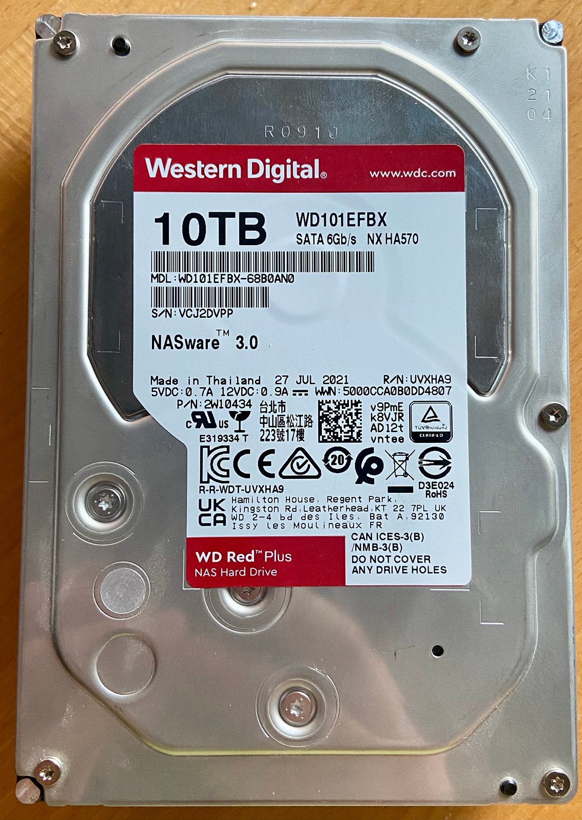 Western Digital Red Plus 10TB NAS HDD (WD101EFBX) – CMR, Computers en Software, Harde schijven, Gebruikt, Server, Intern, HDD