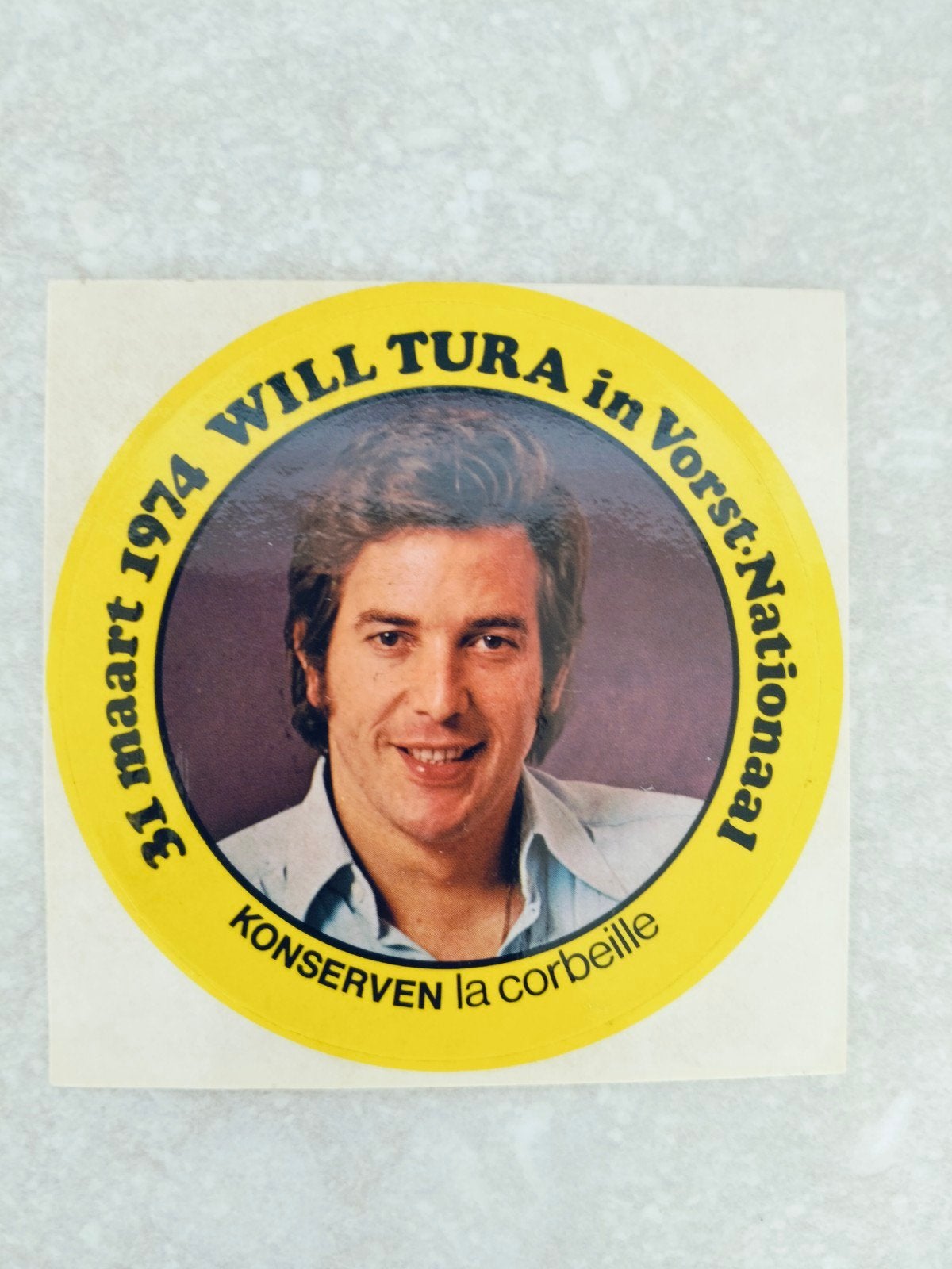 Oude vintage sticker Will Tura 1974 Vorst nationaal, Enlèvement ou Envoi