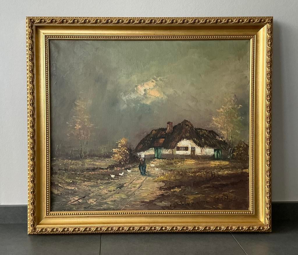 Schilderij in bladgoud kader, Antiek en Kunst, Ophalen