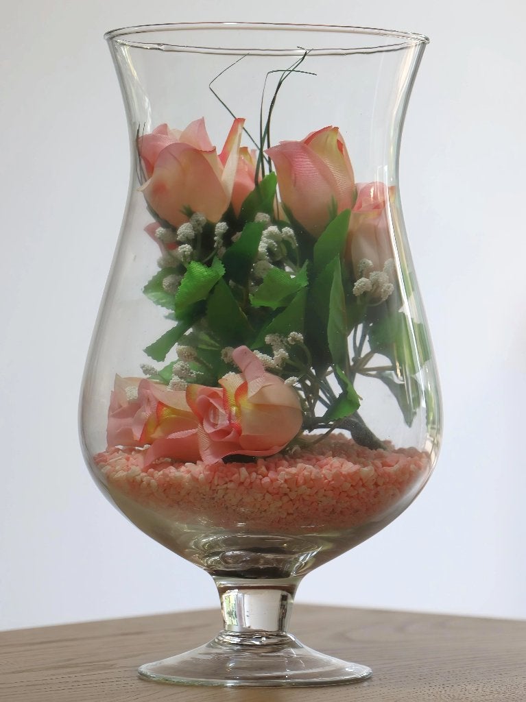 Vase en verre avec fausses roses, Maison & Meubles, Rose, 30 cm, Comme neuf, Verre