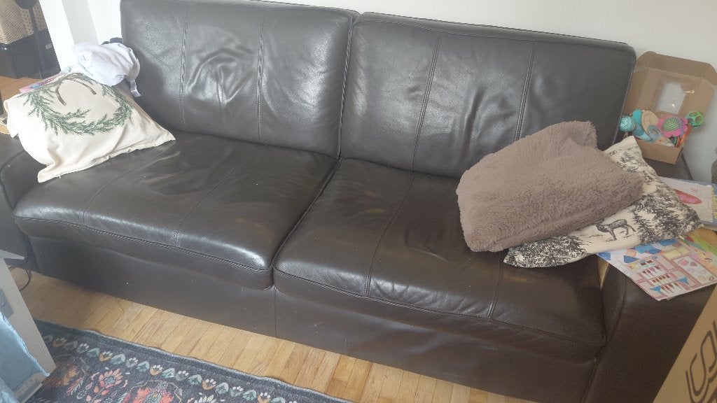 Comfortabele bruine 3-zits leren zetel (IKEA), 200 à 250 cm, Banc droit, Enlèvement, Utilisé