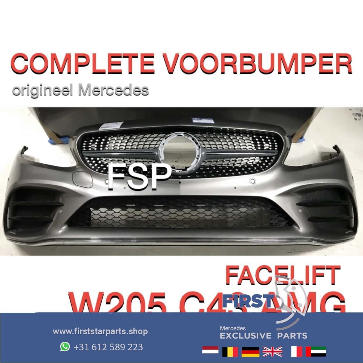 S205 C43 AMG Facelift Voorbumper Mercedes C Klasse 2020 bump, Gebruikt, -, Voor, Ophalen of Verzenden