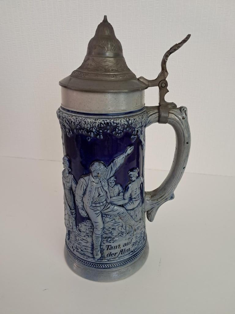 Originele Duitse bierkan met tinnen deksel, Verzamelen, Biermerken, Ophalen of Verzenden, Zo goed als nieuw, Pul(len), Overige merken