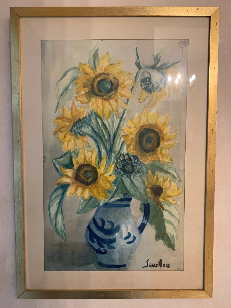 Aquarel zonnenbloemen, B 46 cm - H 66 cm, Ophalen