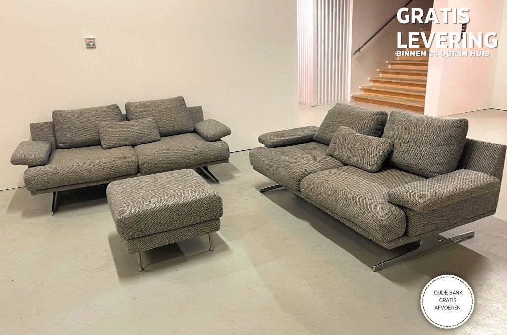 Montèl Grijs Stoffen Bankste--Moderne Lounge Set, 100 tot 125 cm, 150 tot 200 cm, Ophalen of Verzenden, Zo goed als nieuw