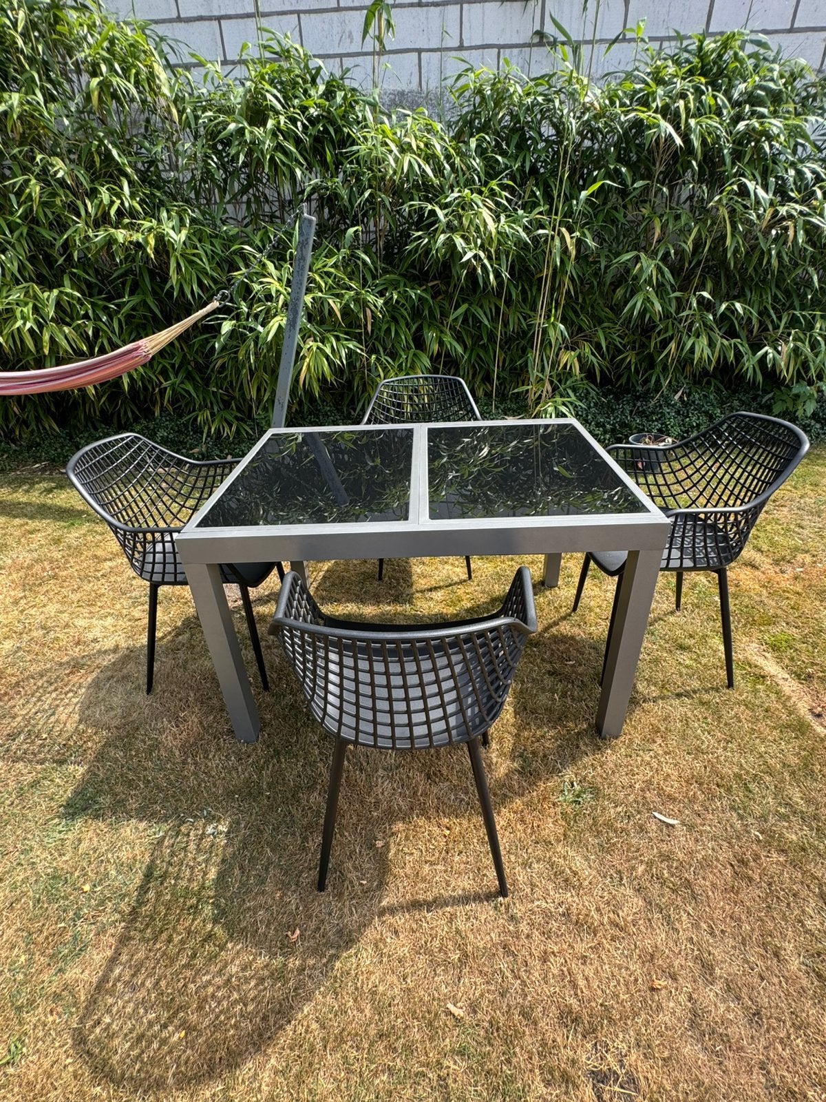 Buitentafel met 4 stoelen, Ophalen, 4 zitplaatsen, Gebruikt, Aluminium
